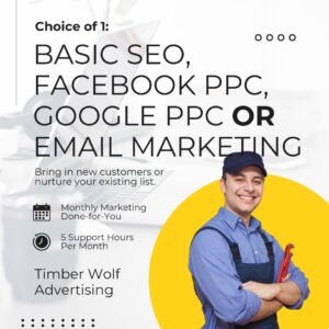 You Choose one of: Basic SEO, Facebook PPC, Google PPC or Email Marketing.